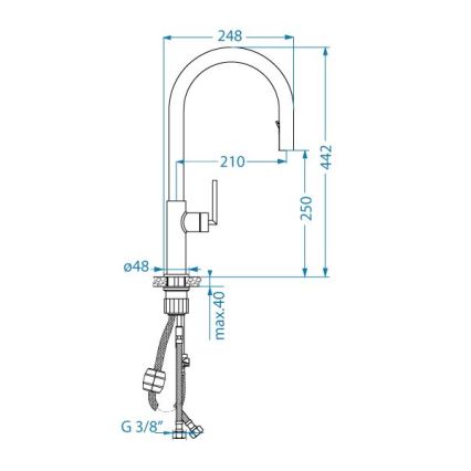 ALVEUS 1150895 - Кран за мивка с издърпваща се пръскачка ORION 44,2 см черен