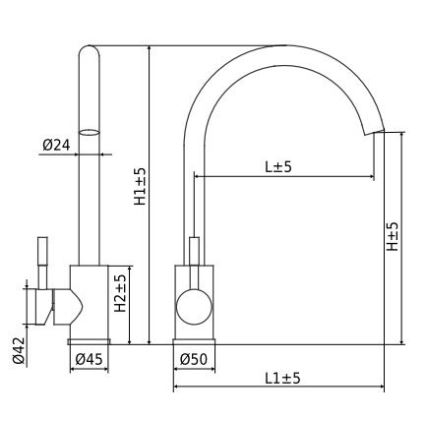 ALVEUS ES3508A - Смесител за кухненска мивка VIOLA 36,7 см от неръждаема стомана