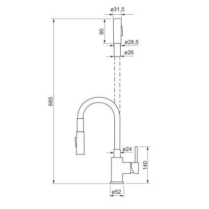 ALVEUS KI112111 - Смесител за мивка с гъвкава тръба и душ BEA 47 см, лъскав хром/черен