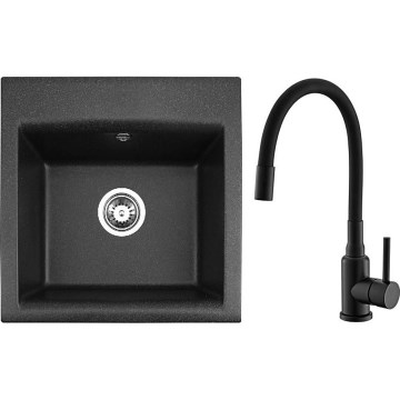 ALVEUS SETA23193 - Кухненска мивка ATROX 50x50 cm + смесител за мивка с гъвкаво рамо MINTAS 34 cm гранит/матово черно