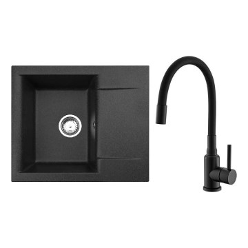 ALVEUS SETA23197 - Кухненска мивка CADIT 59x50 см + смесител с гъвкаво рамо MINTAS 34 см гранит/матов черен