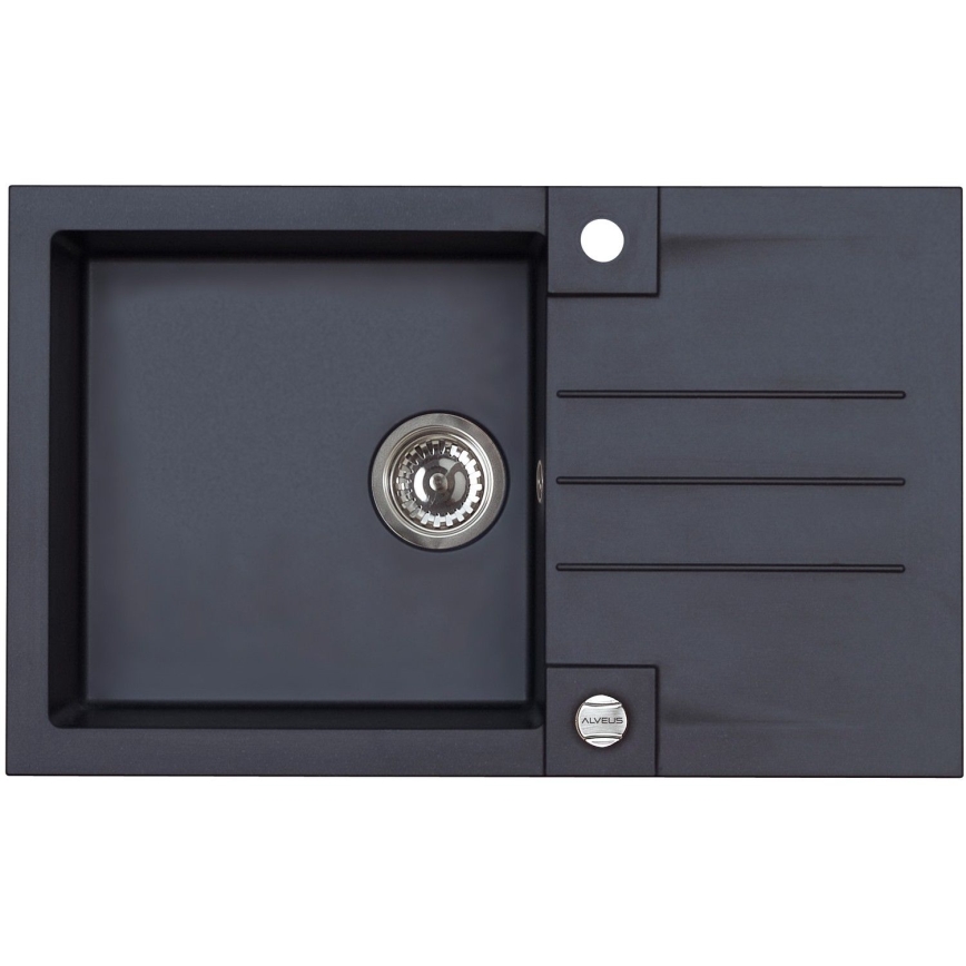 ALVEUS SETA23201 - Кухненска мивка ROCK 78x48 см + кухненски смесител с гъвкав чучур MINTAS 34 см гранит/матово черно