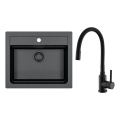ALVEUS SETA23228 - Кухненска мивка ATROX 59x50 cm + смесител за мивка MINTAS 34 cm с гъвкаво подвижно рамо гранит/матово черно