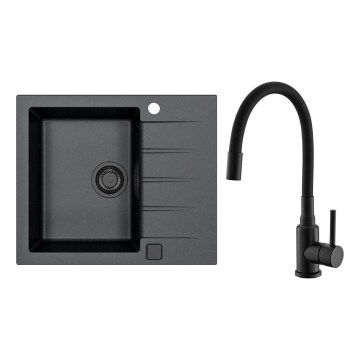 ALVEUS SETA23230 - Кухненска мивка CADIT 59x50 см + батерия MINTAS с гъвкаво рамо 34 см гранит/матово черно