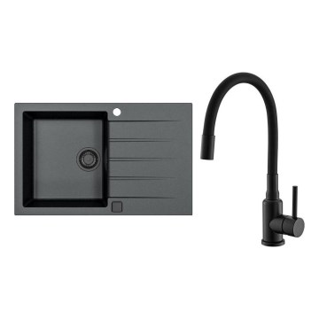 ALVEUS SETA23231 - Кухненска мивка CADIT 79x50 см + смесител с гъвкаво рамо MINTAS 34 см гранит/матов черен