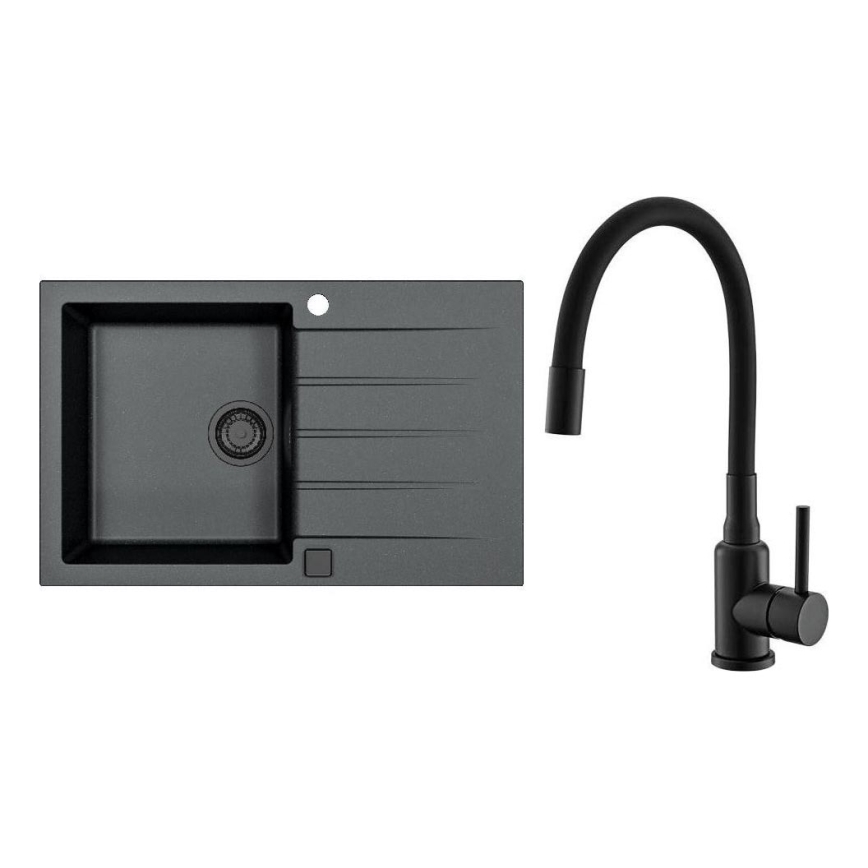 ALVEUS SETA23231 - Кухненска мивка CADIT 79x50 см + смесител с гъвкаво рамо MINTAS 34 см гранит/матов черен