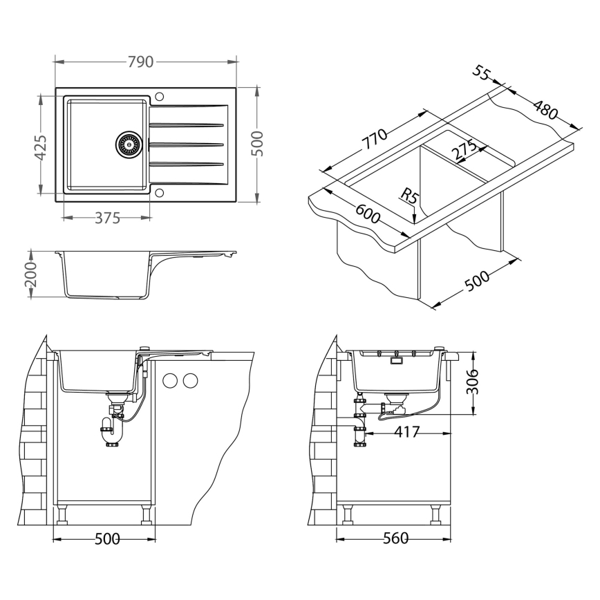 ALVEUS SETA23231 - Кухненска мивка CADIT 79x50 cm + смесител за мивка MINTAS 34 cm с гъвкав чучур, гранит/матово черно