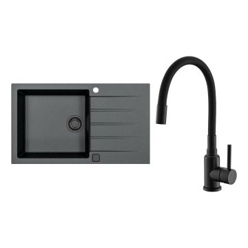 ALVEUS SETA23232 - Кухненска мивка CADIT 86x50 см + смесител за мивка с гъвкав чучур MINTAS 34 см гранит/матово черно
