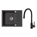 ALVEUS SETA23236 - Кухненска мивка ROCK 59,5x47,5 cm + смесител за мивка с гъвкаво рамо MINTAS 34 cm гранит/матово черно