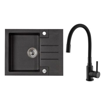 ALVEUS SETA23236 - Кухненска мивка ROCK 59,5x47,5 см + смесител с гъвкава струя MINTAS 34 см гранит/матов черен