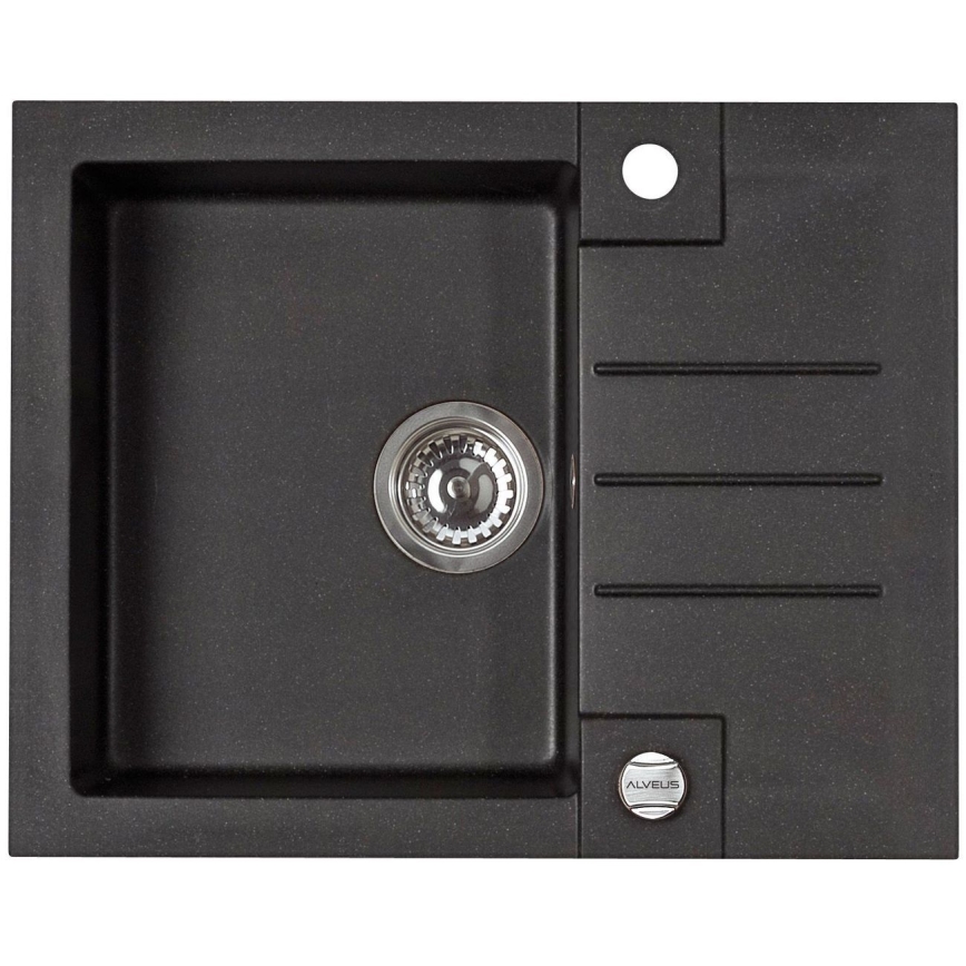 ALVEUS SETA23236 - Кухненска мивка ROCK 59,5x47,5 см + смесител с гъвкава струя MINTAS 34 см гранит/матов черен