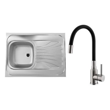 ALVEUS SETA24019 - Кухненска мивка CLASSIC 80x60 см + смесител с гъвкаво рамо MINTAS 34 см матова стомана/черен