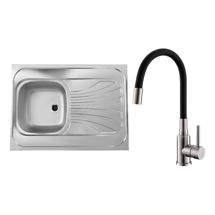 ALVEUS SETA24019 - Кухненска мивка CLASSIC 80x60 см + смесител с гъвкаво рамо MINTAS 34 см матова стомана/черен