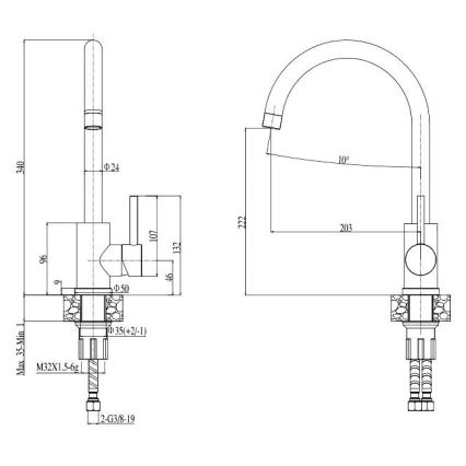 ALVEUS SETA737 - Кухненска мивка CORTINA 50x45 см + батерия за мивка с гъвкаво рамо TONIA 29,5 см гранит/матова черна