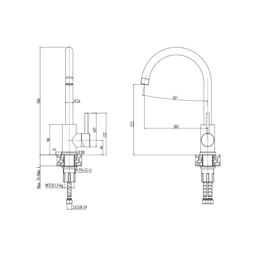 ALVEUS SETA737 - Кухненска мивка CORTINA 50x45 см + батерия за мивка с гъвкаво рамо TONIA 29,5 см гранит/матова черна
