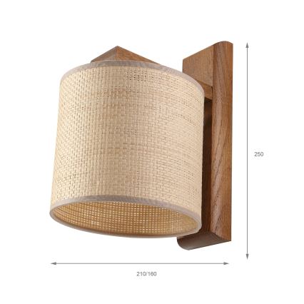 Аплик AIDA 1xE27/15W/230V дъб/рафия