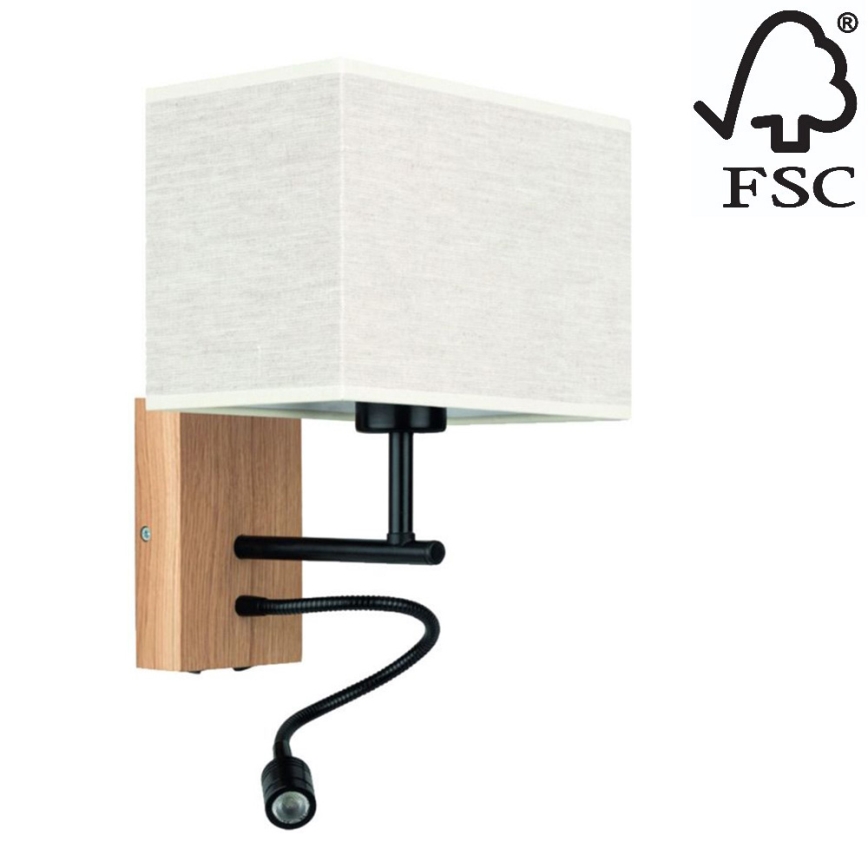 Аплик BOHO 1xE27/25W + LED/1W/230V дъб – FSC сертифицирано
