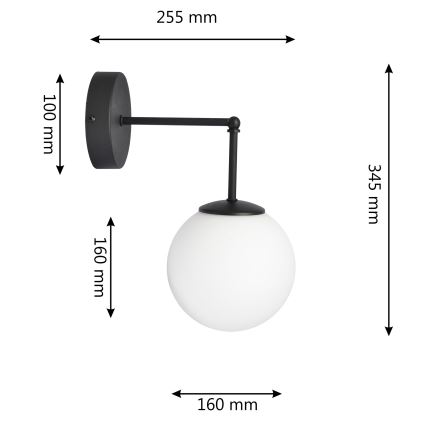 Аплик MOON 1xE27/15W/230V черен