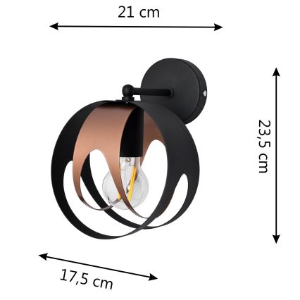Аплик MOONLIGHT 1xE27/15W/230V черен/мед