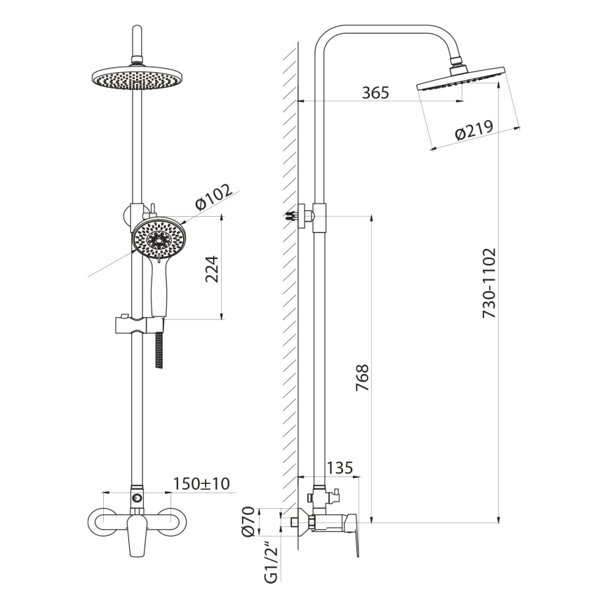 Aqualine - Душ комплект с кранче LOTTA матов черен