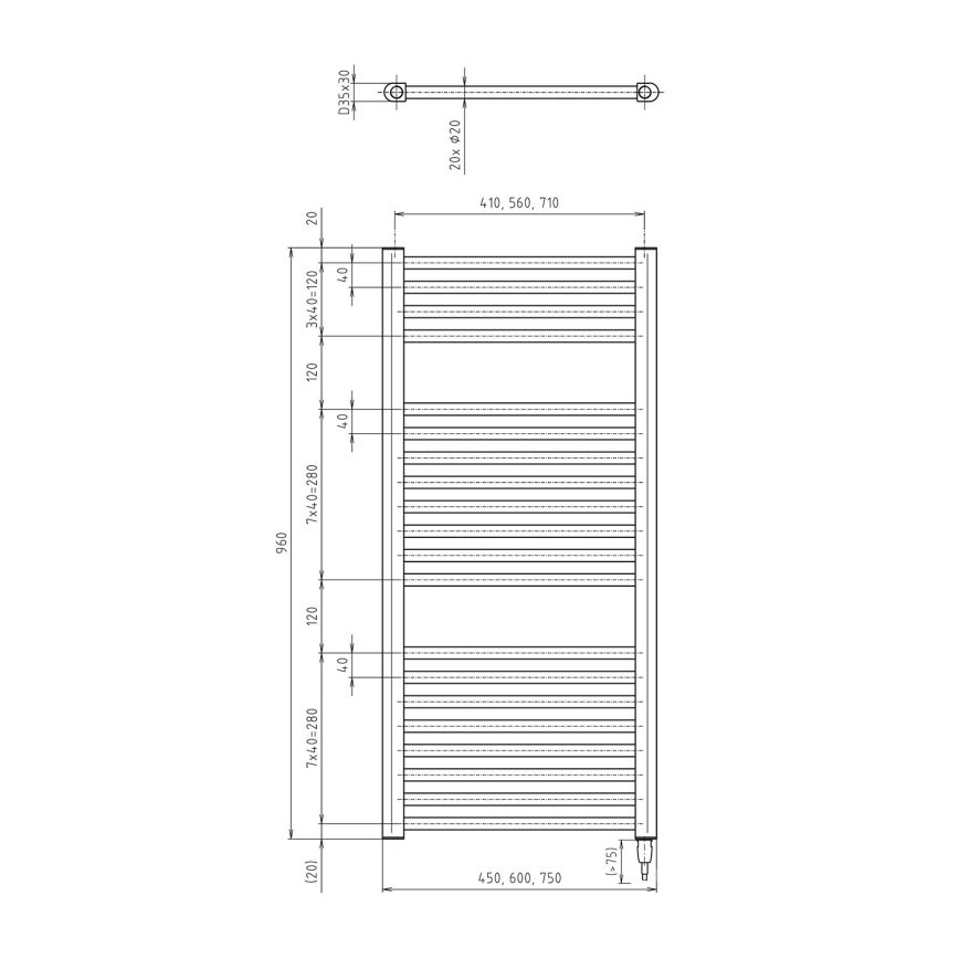 Aqualine - Електрическо оборудване за баня радиатор DIRECT-E 300W/230V 96 см бял прав