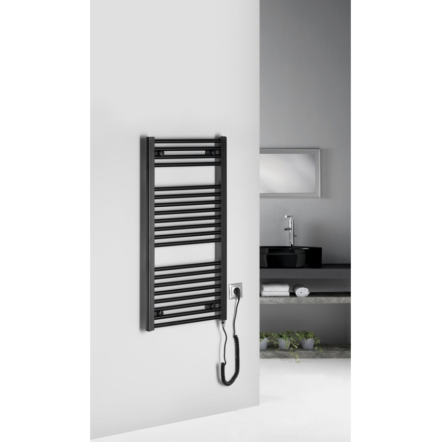 Aqualine - Електрическо оборудване за баня радиатор DIRECT-E 300W/230V 96 см матов черен прав