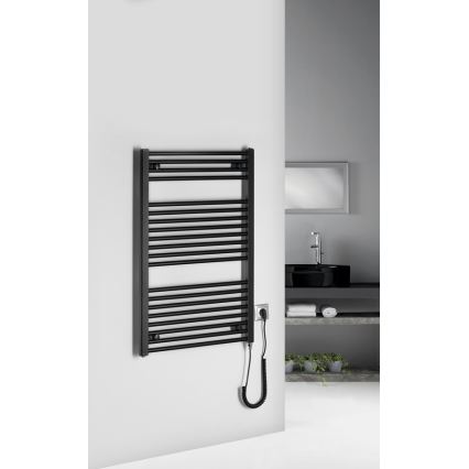 Aqualine - Електрическо оборудване за баня радиатор DIRECT-E 400W/230V 96 см матов черен прав
