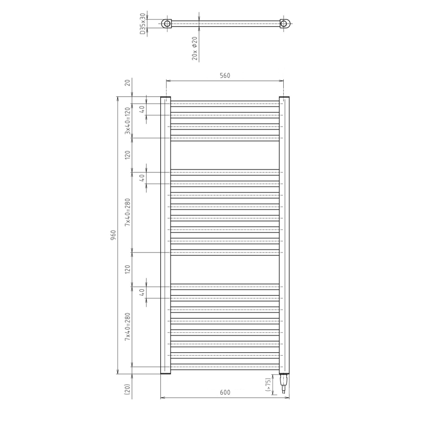 Aqualine - Електрическо оборудване за баня радиатор DIRECT-E 400W/230V 96 см матов черен прав