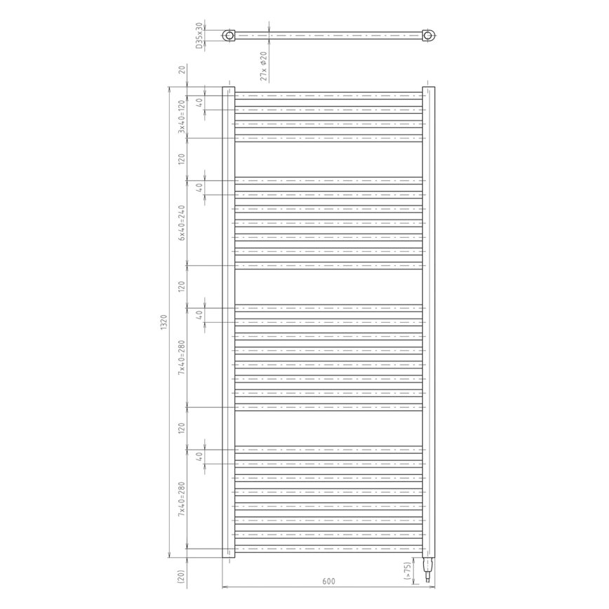 Aqualine - Електрическо оборудване за баня радиатор DIRECT-E 600W/230V 132 см бял прав