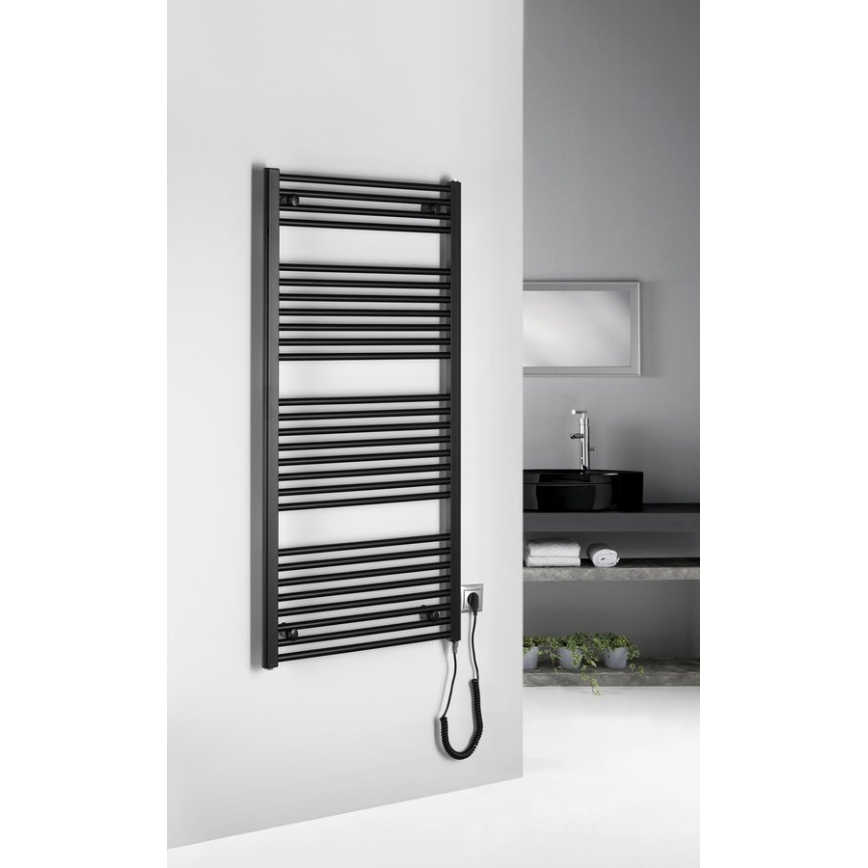 Aqualine - Електрическо оборудване за баня радиатор DIRECT-E 600W/230V 132 см матов черен прав