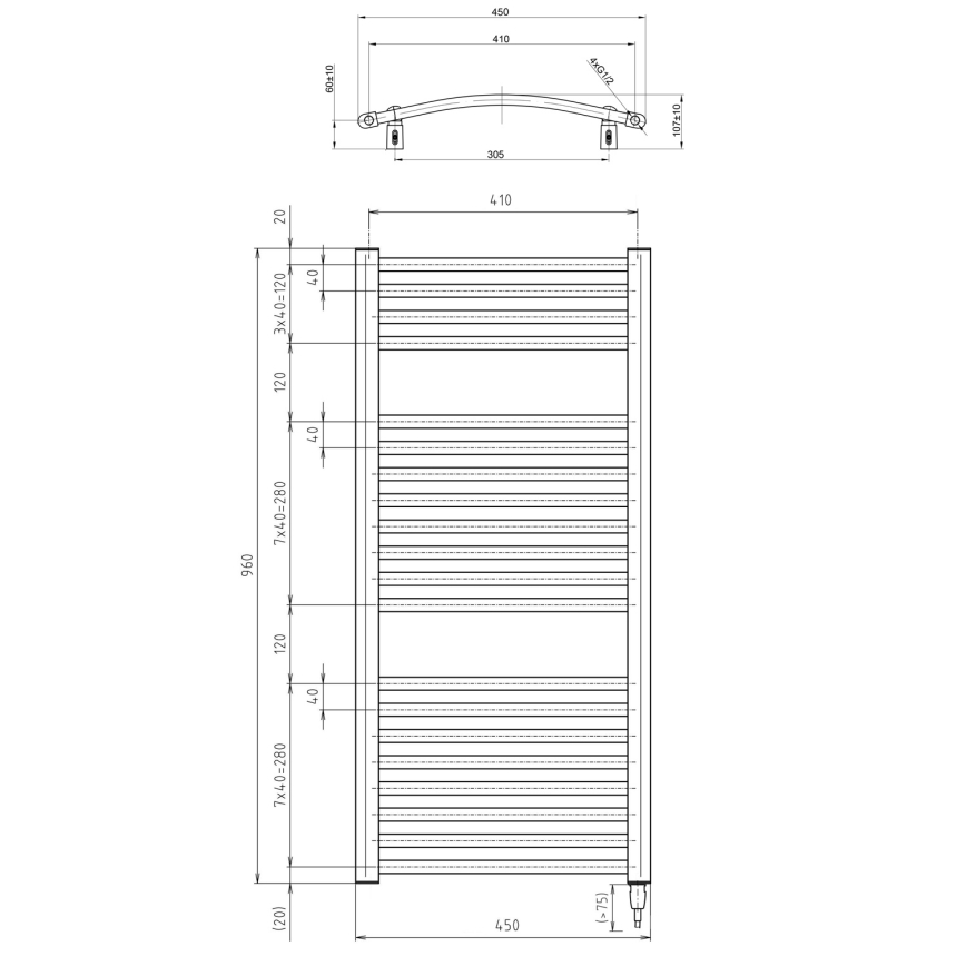 Aqualine - Електрическо оборудване за баня радиатор ORBIT-E 300W/230V 96 см бял кръгла