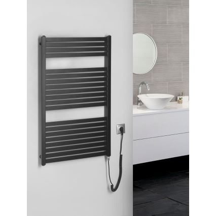 Aqualine - Електрическо оборудване за баня радиатор TONDI-E 400W/230V 97 см матов черен прав