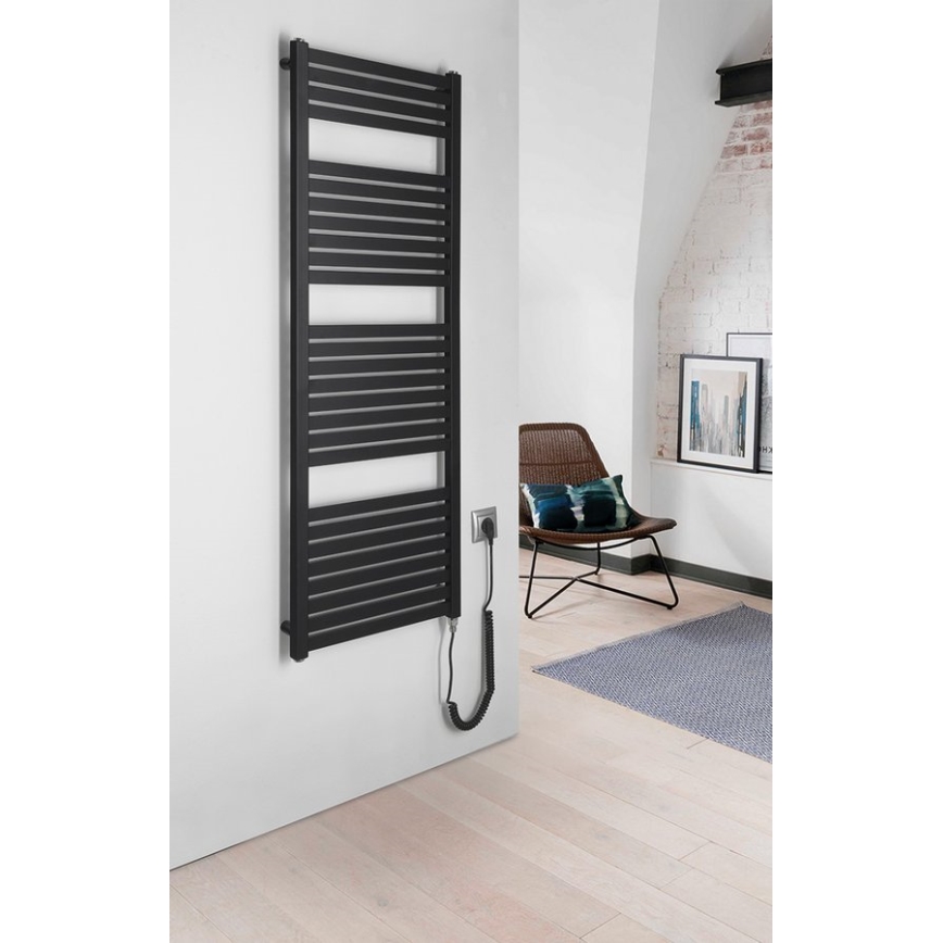 Aqualine - Електрическо оборудване за баня радиатор TONDI-E 500W/230V 133 см матов черен прав