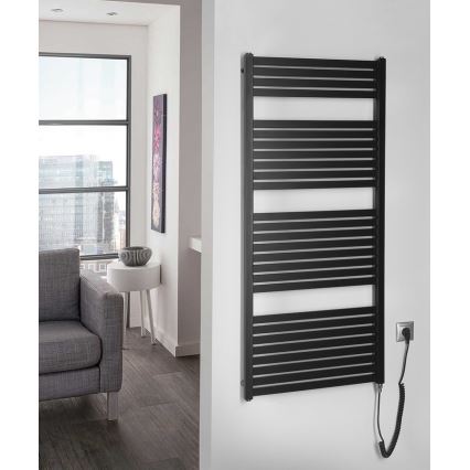 Aqualine - Електрическо оборудване за баня радиатор TONDI-E 600W/230V 133 см матов черен прав