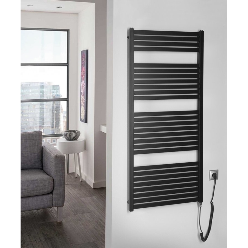 Aqualine - Електрическо оборудване за баня радиатор TONDI-E 600W/230V 133 см матов черен прав