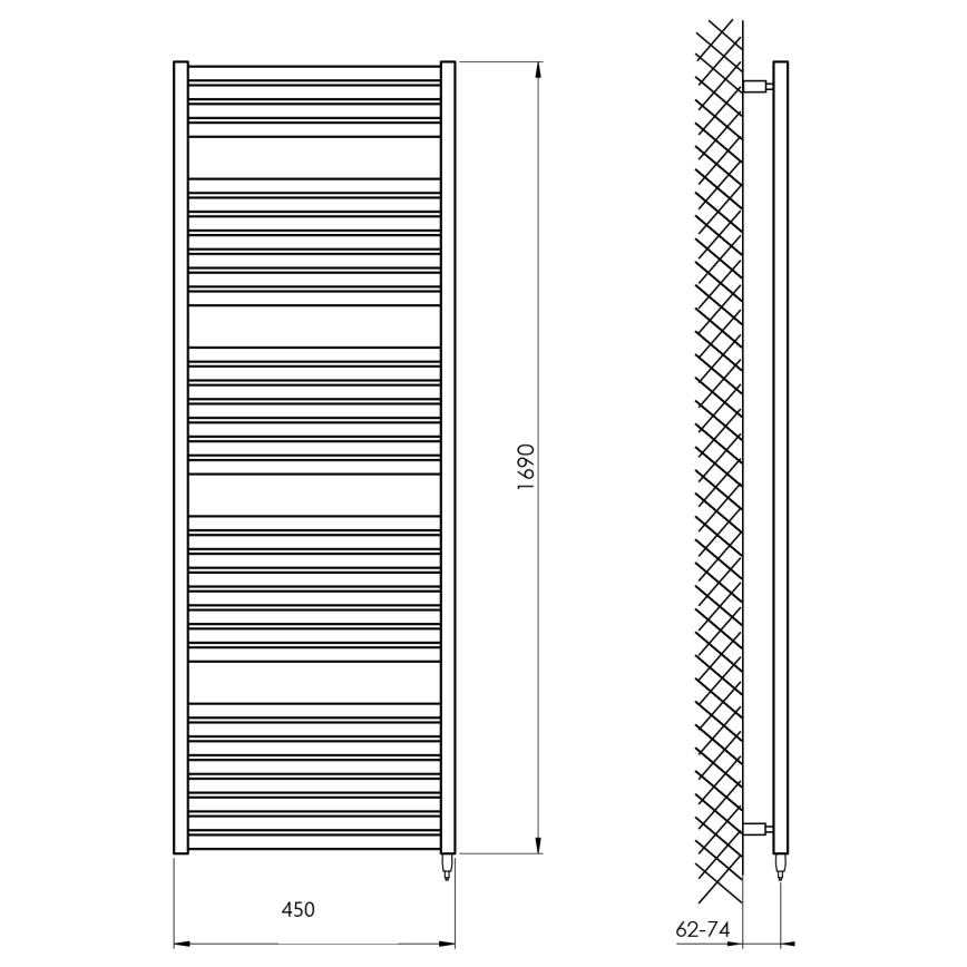 Aqualine - Електрическо оборудване за баня радиатор TONDI-E 600W/230V 169 см матов черен прав