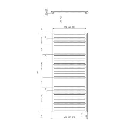 Aqualine - Електрически радиатор за баня DIRECT-E 300W 96x45 cm бял