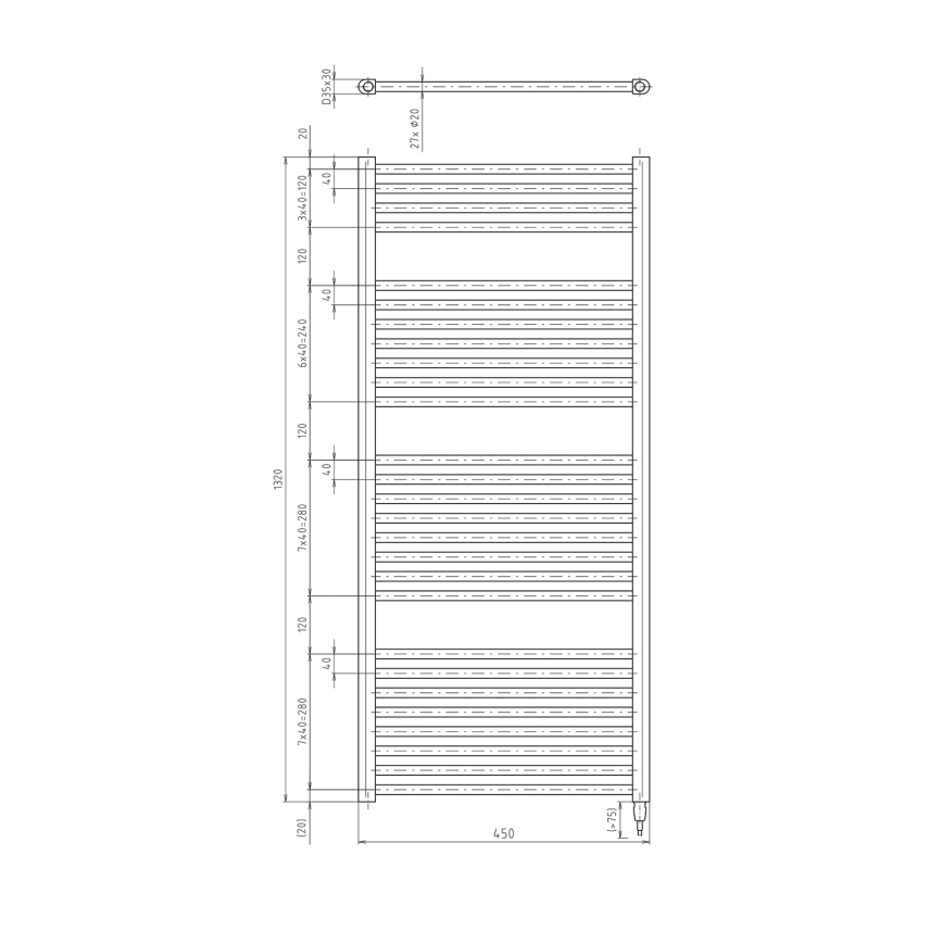 Aqualine - Електрически радиатор за баня DIRECT-E 400W 132x45 см матово черно
