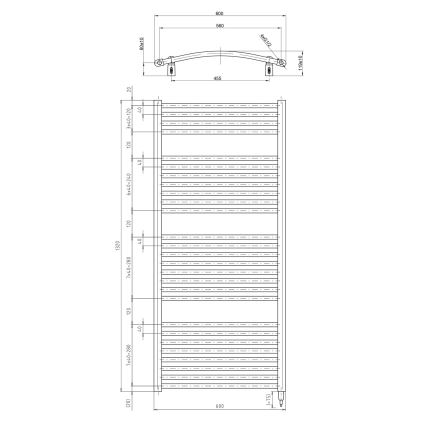 Aqualine - Електрически радиатор за баня ORBIT-E, 600 W, 132 x 60 см, бял, кръгъл
