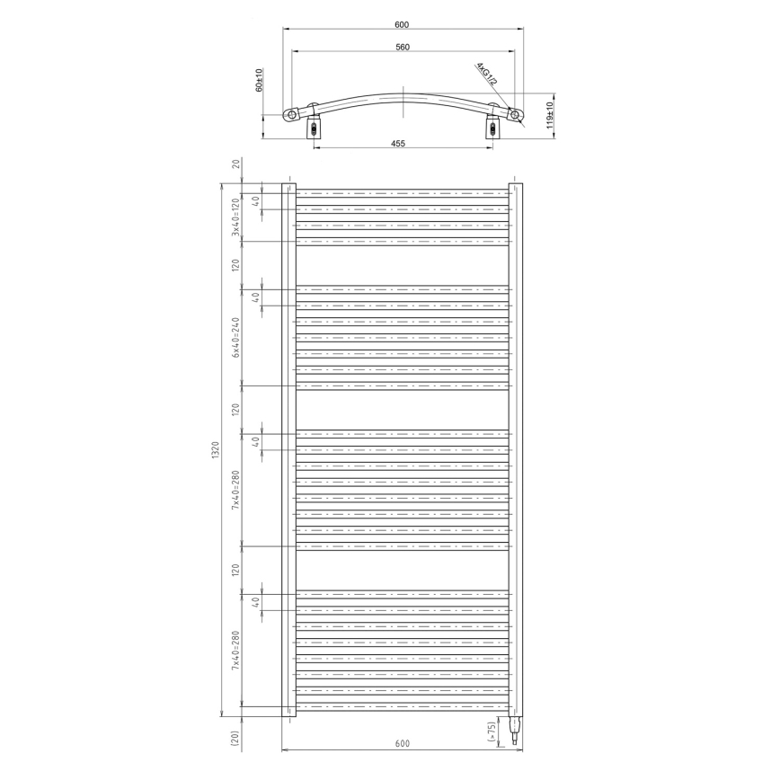 Aqualine - Електрически радиатор за баня ORBIT-E, 600 W, 132 x 60 см, бял, кръгъл