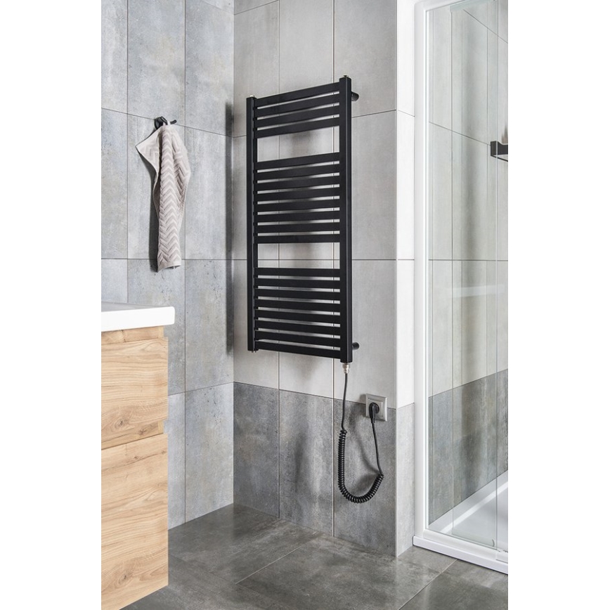 Aqualine - Електрически радиатор за баня TONDI-E 300 W 97x45 см матово черно