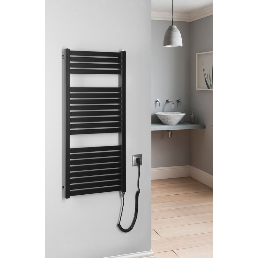 Aqualine - Електрически радиатор за баня TONDI-E 300 W 97x45 см матово черно