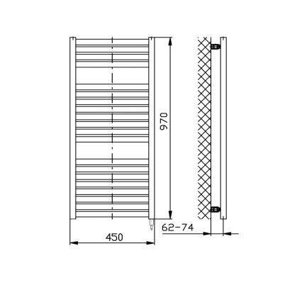 Aqualine - Електрически радиатор за баня TONDI-E 300 W 97x45 см матово черно