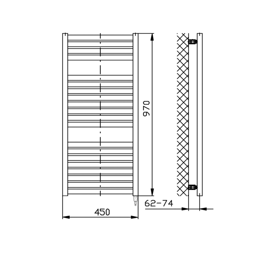 Aqualine - Електрически радиатор за баня TONDI-E 300 W 97x45 см матово черно