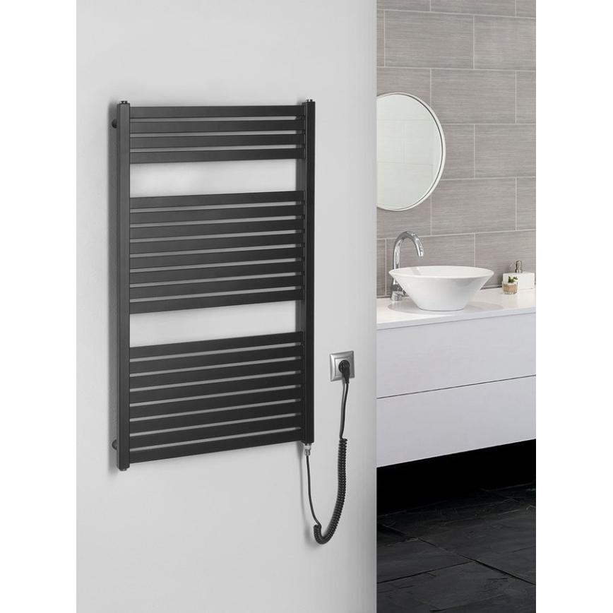Aqualine - Електрически радиатор за баня TONDI-E 400W 97x60 cm матово черно