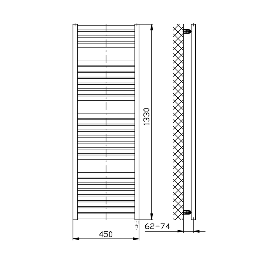 Aqualine - Електрически радиатор за баня TONDI-E, 500 W, 133 x 45 см, бял