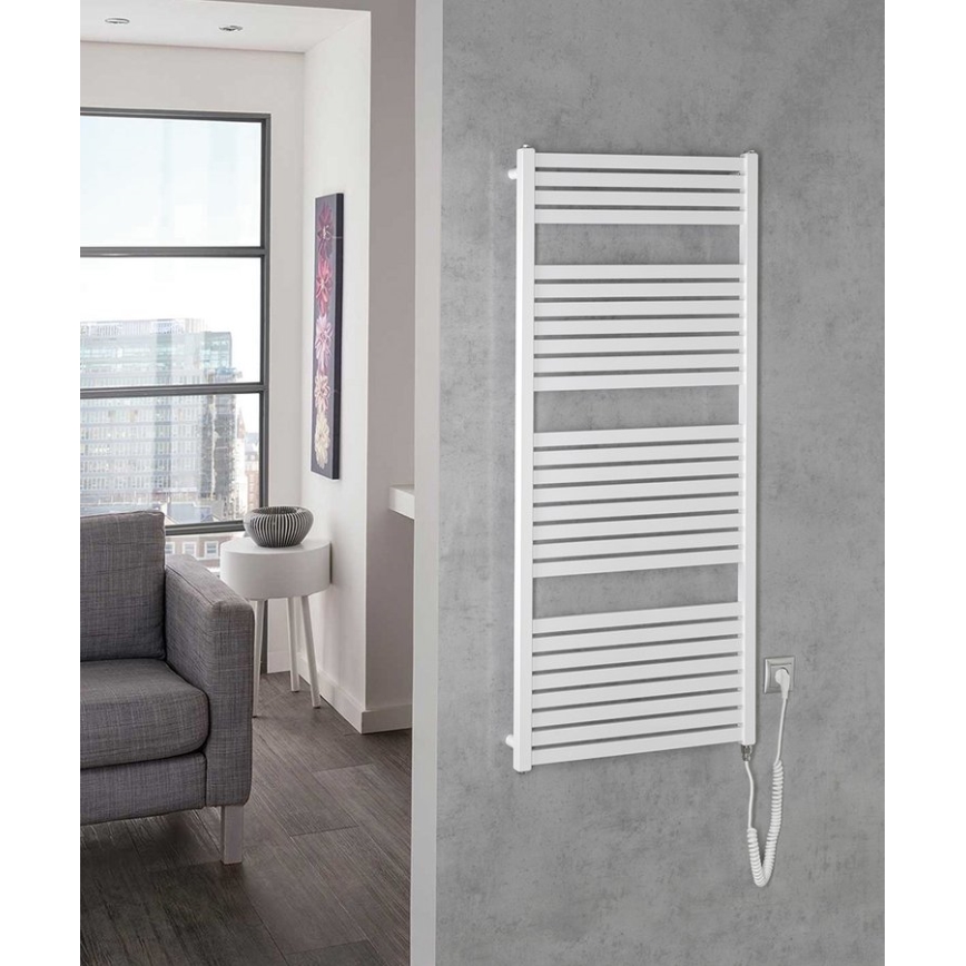 Aqualine - Електрически радиатор за баня TONDI-E 600 W 133 x 60 см бял