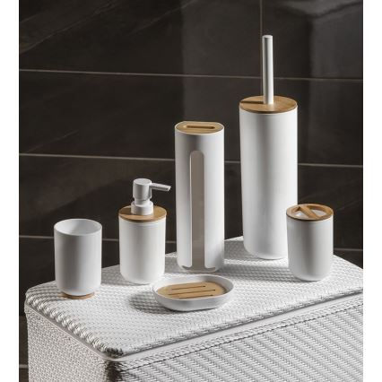 Aqualine - Поставка за четки за зъби SNOW бял/бамбук