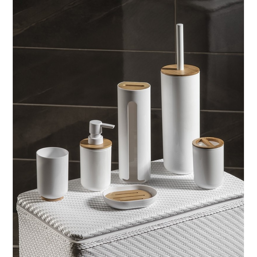 Aqualine - Поставка за четки за зъби SNOW бял/бамбук