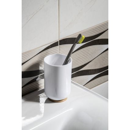 Aqualine - Поставка за четки за зъби SNOW бял/бамбук